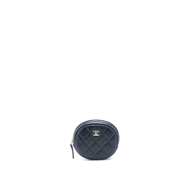 Chanel Mini Round Pouch Caviar Navy LGHW