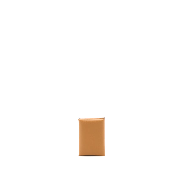Hermes Calvi Duo Card Holder Epsom Gold SHW Stamp U