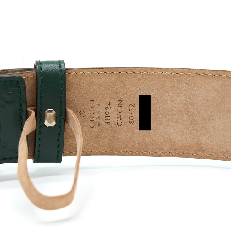 Gucci Size 80 GG Buckle Leather Belt Green SHW