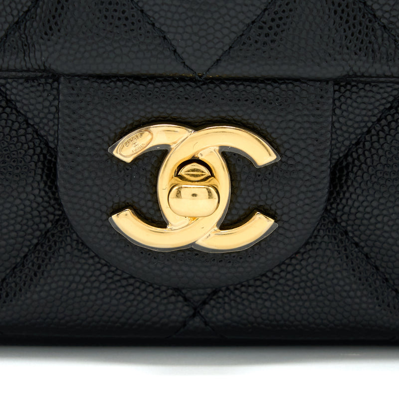 Chanel 23C Mini Flap Bag With CC Logo Chain Grained Calfskin Black GHW (Microchip)