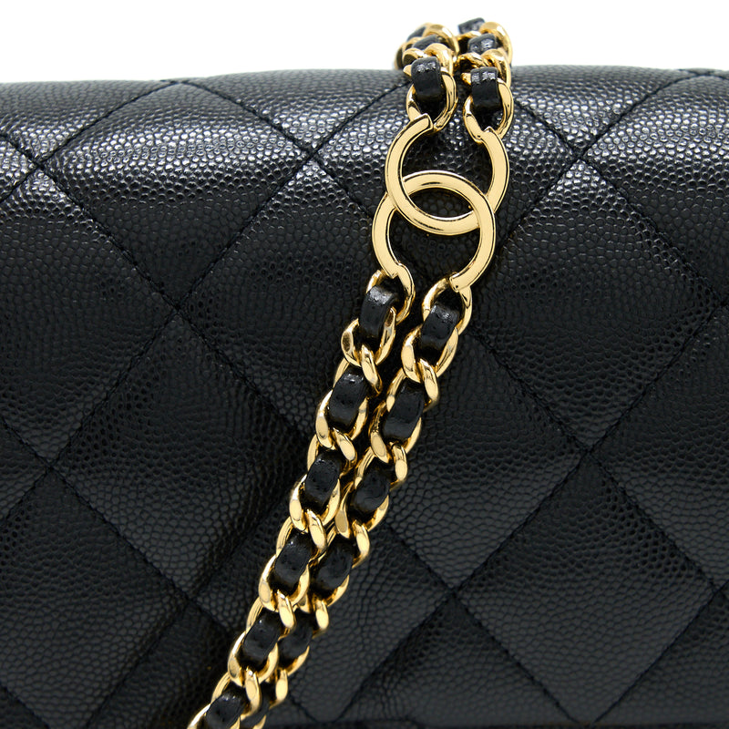 Chanel 23C Mini Flap Bag With CC Logo Chain Grained Calfskin Black GHW (Microchip)