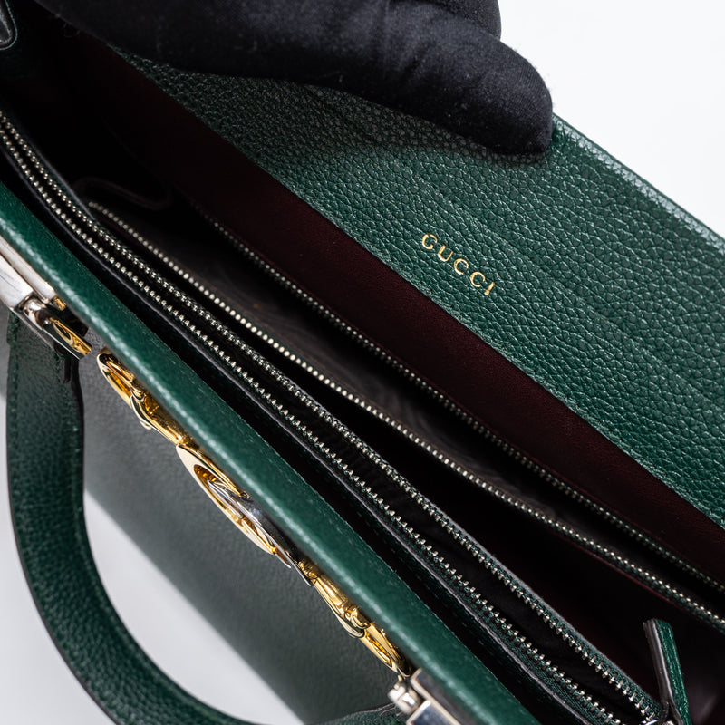 Gucci Top Handle Zumi Bag Calfskin Green Multicolour Hardware