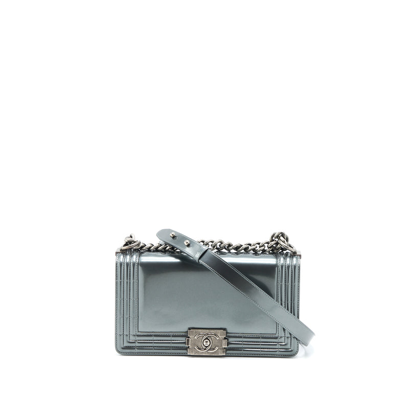 Chanel Medium Boy Bag Patent Grey Ruthenium SHW