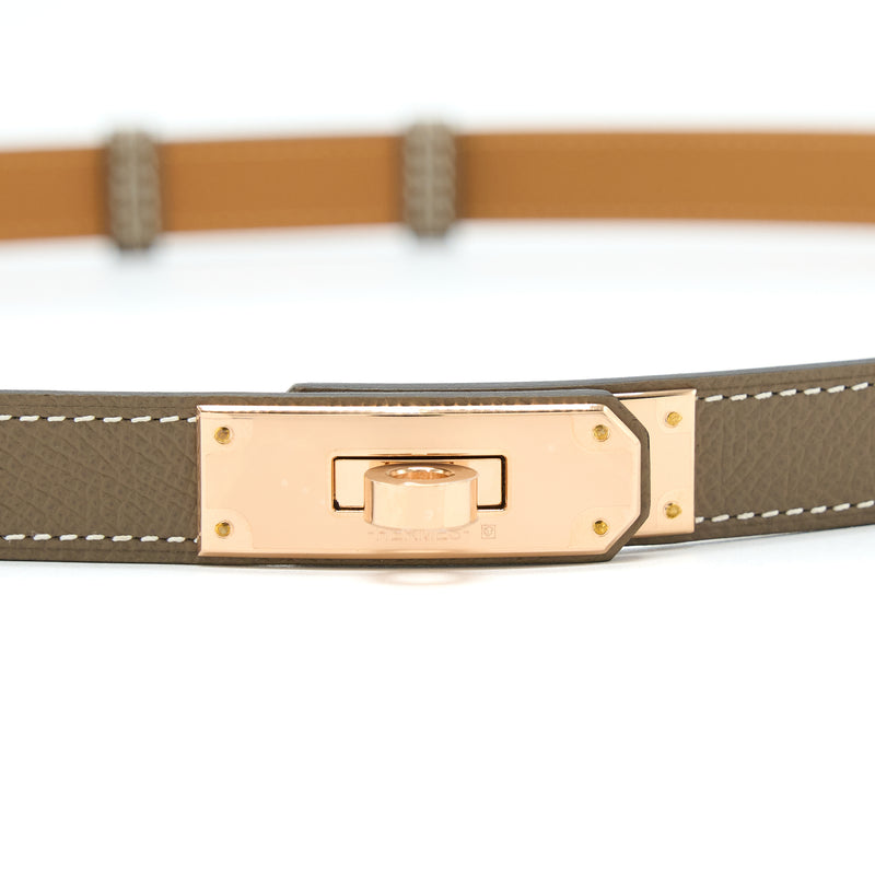 Hermes Kelly 18 Classic Belt Epsom Etoupe RGHW Stamp U