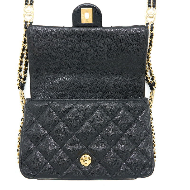 Chanel 23C Mini Flap Bag With CC Logo Chain Grained Calfskin Black GHW (Microchip)