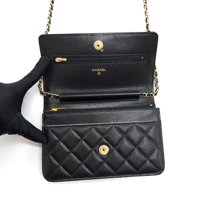 Chanel 22P Classic Wallet On Chain Caviar Black LGHW (Microchip)