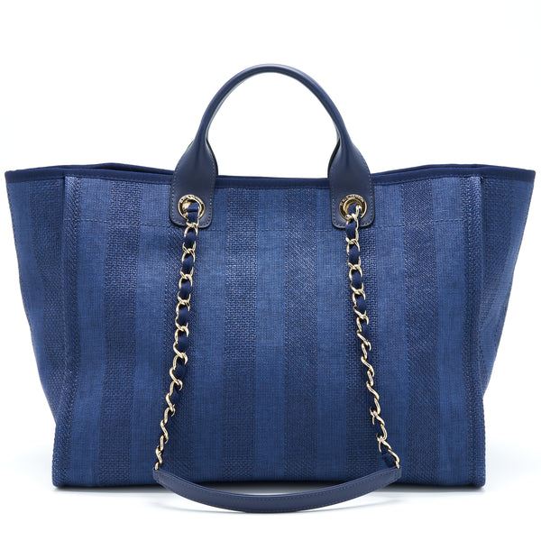 Chanel Deauville Tote Bag Canvas Dark Blue GHW