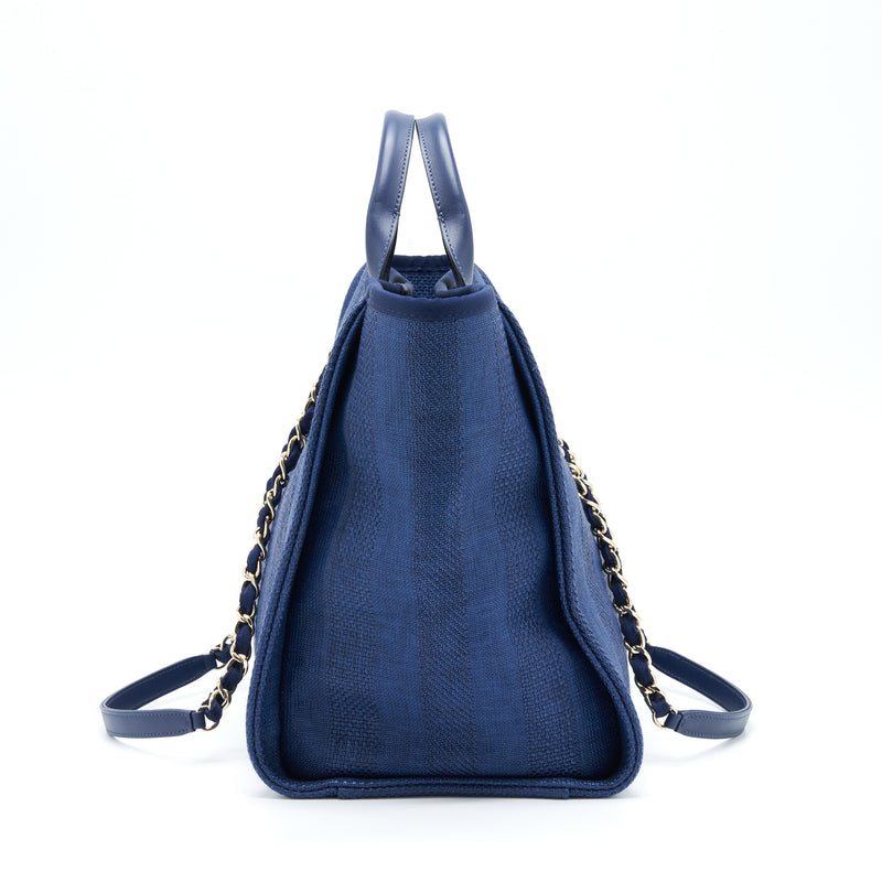 CHANEL Deauville Medium Denim Leather Tote Bag Dark Blue