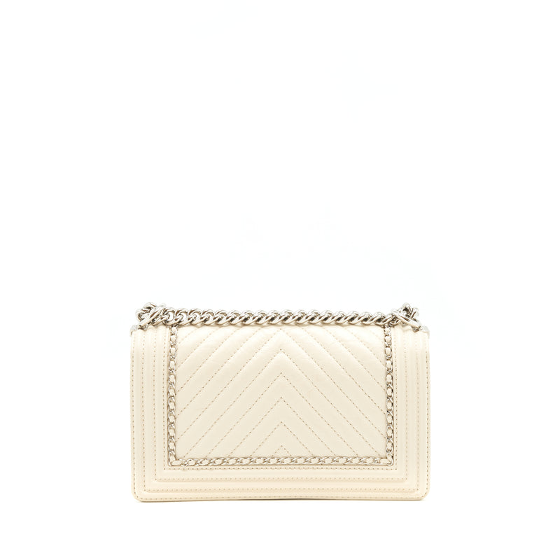 Chanel Medium Boy Bag Chevron Limited Calfskin Ivory SHW