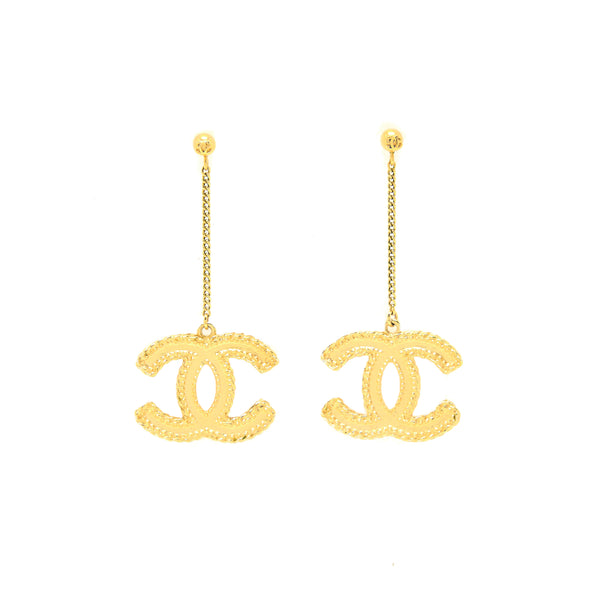 Chanel CC Logo Earrings Bright Gold Tone
