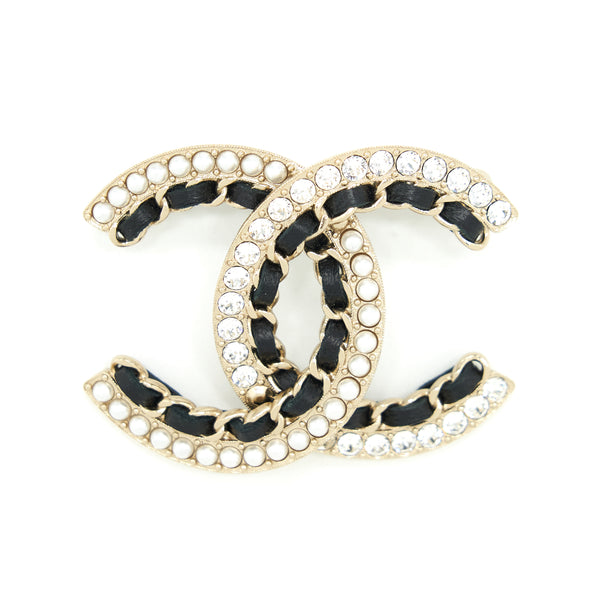 Chanel Leather Chain/ Pearl / Crystal Brooch