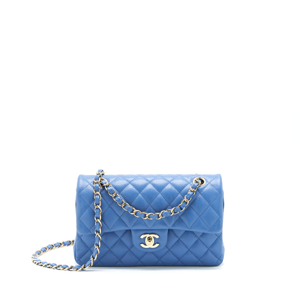 Chanel Small Classic double Flap Caviar Blue LGHW