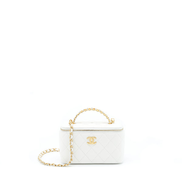 Chanel 22S Logo Top Handle Long Vanity With Chain Caviar White GHW