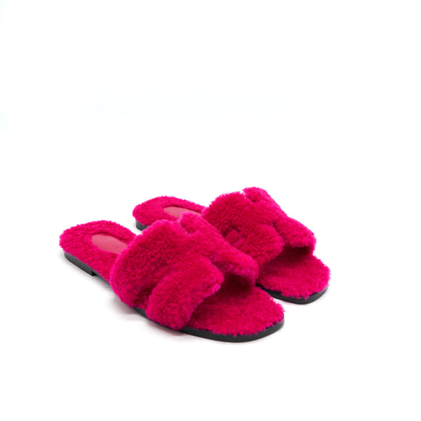 HERMES SIZE 37 SANDALE ORAN PEAU LAINEE ROSE FUCHSIA