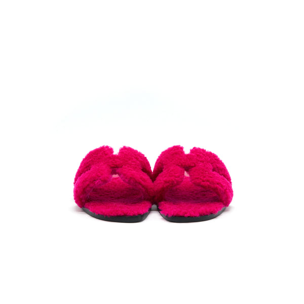 HERMES SIZE 37 SANDALE ORAN PEAU LAINEE ROSE FUCHSIA