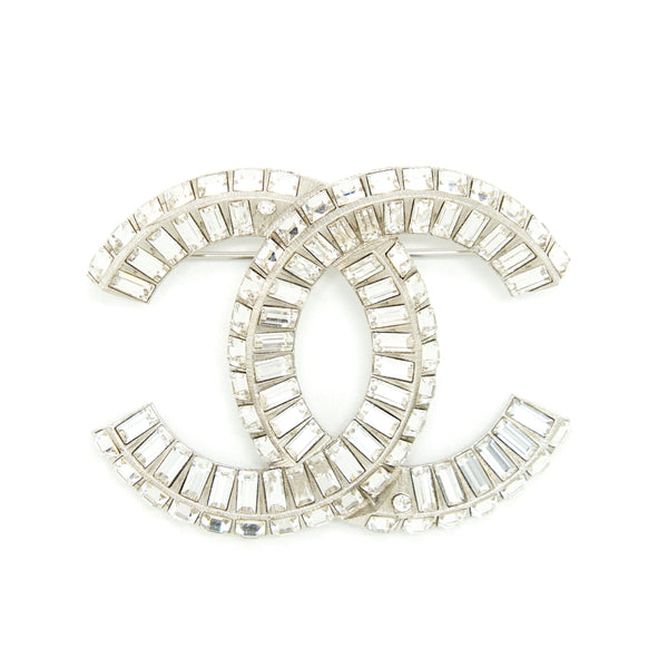 Chanel Metal And Stress Brooch Silver Tone