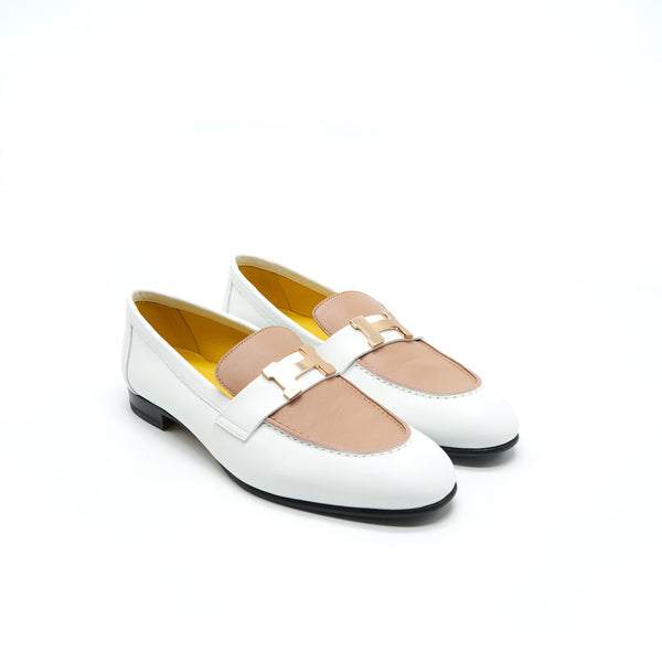 HERMES Size 36.5 Mocassins Paris Blanc/Bois De Santal