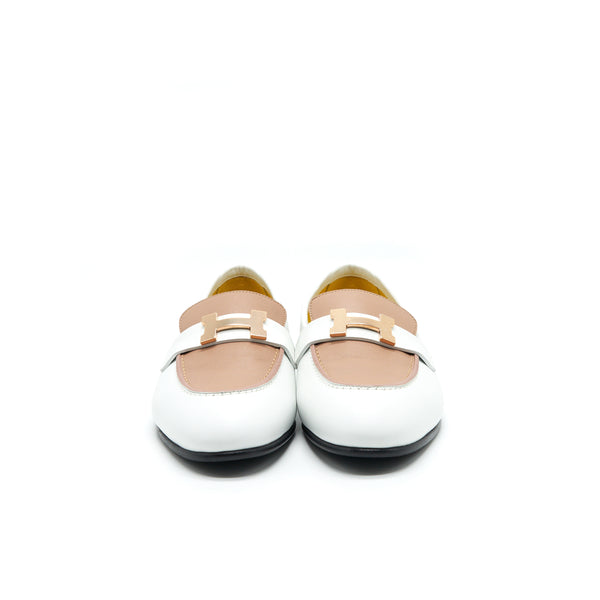 HERMES Size 36.5 Mocassins Paris Blanc/Bois De Santal