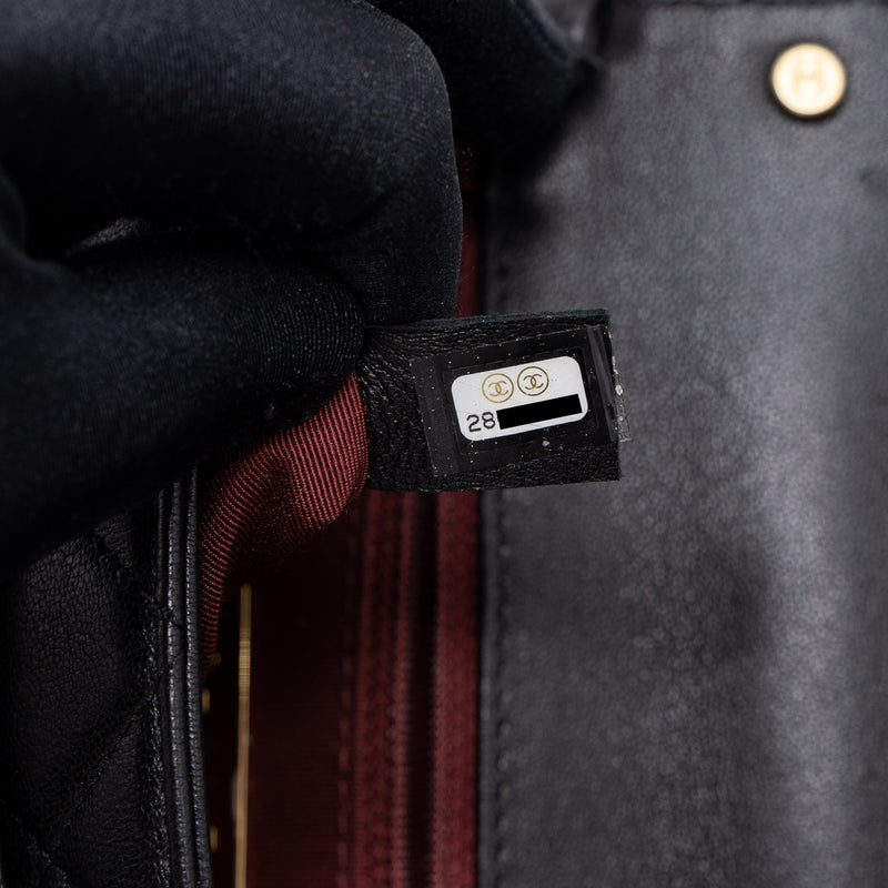 Chanel Top Handle Flap Bag Detailed Logo Goatskin Black GHW