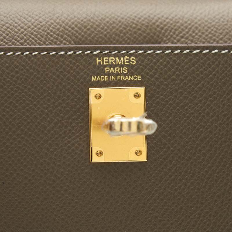 Hermes Kelly 25 Etoupe Epsom Sellier gold hardware brand new z stamp
