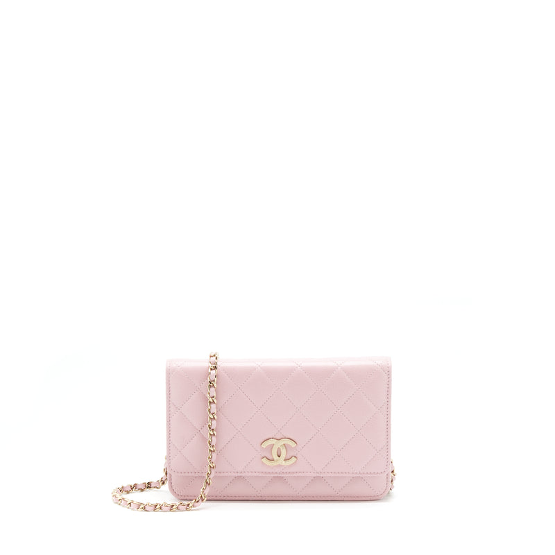 Chanel 22B Wallet On Chain With Detail CC Logo Caviar Light Pink NJ523