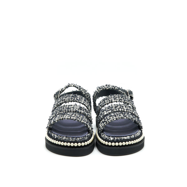 Chanel Size 36 Tweed Blue Dad Sandals