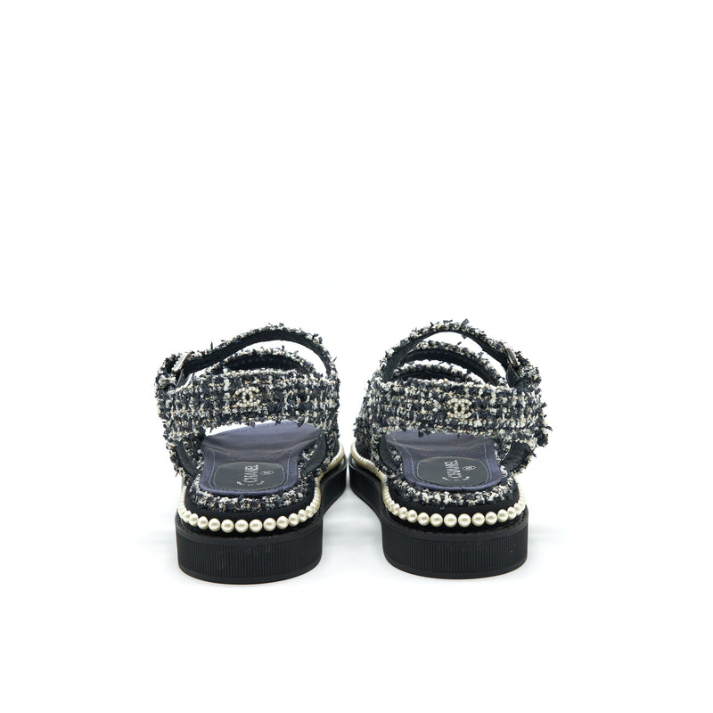 Chanel Size 36 Tweed Blue Dad Sandals