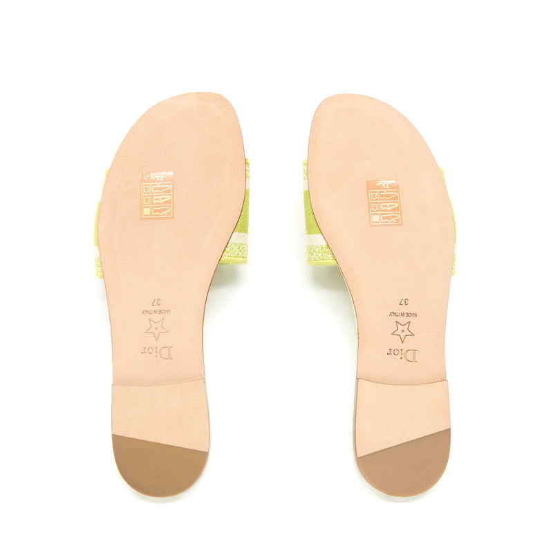 Dior Size 37 Dway Slide Lime Embroidered Cotton