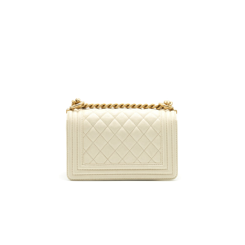 CHANEL SMALL BOY BAG CAVIAR LEATHER GHW IN WHITE