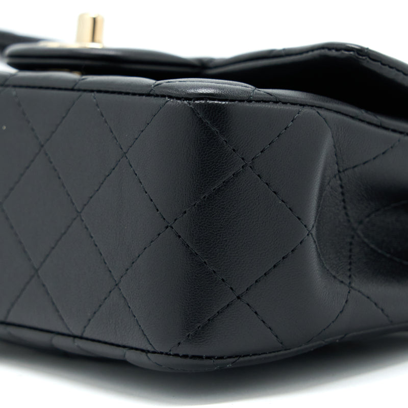 Chanel Top Handle Mini Rectangular Flap Bag Lambskin Black LGHW (Microchip)