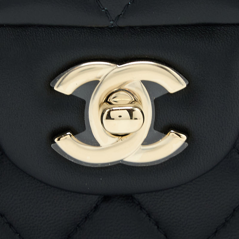 Chanel Top Handle Mini Rectangular Flap Bag Lambskin Black LGHW (Microchip)