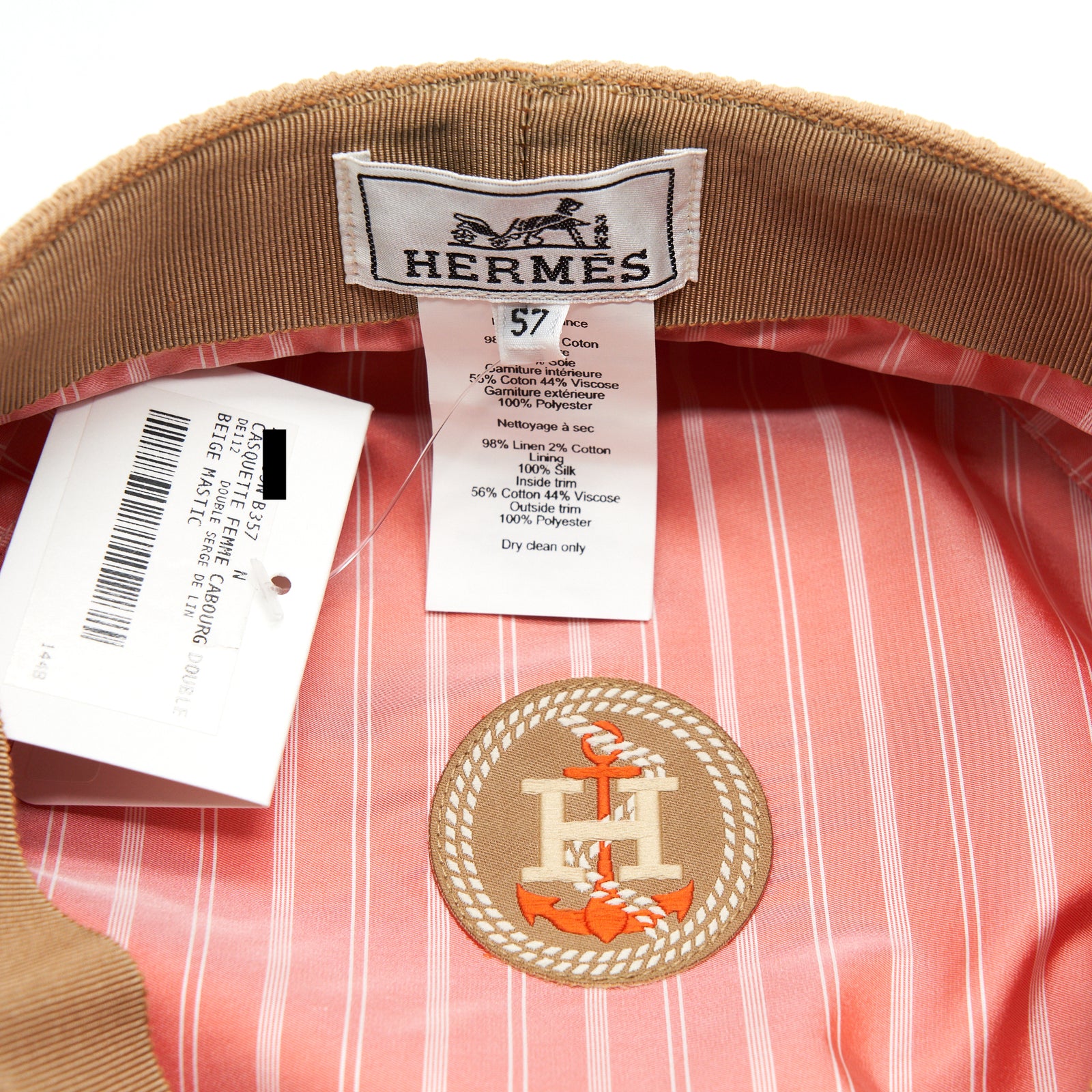 Hermes Size 57 Casquette Cabourg Cap Beige Mastic display picture 3