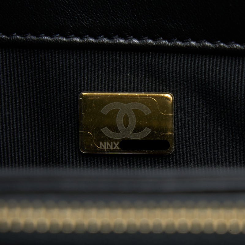 Chanel 22K Gold Pillar Adjustment Chain Flap Bag Lambskin Black GHW (Microchip)