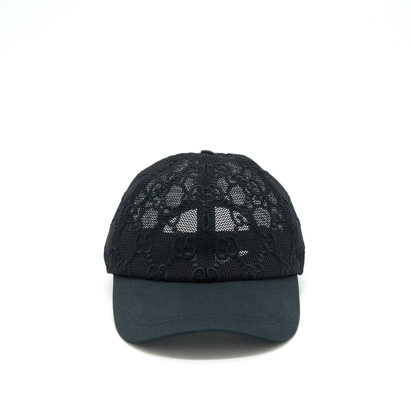 Gucci GG Embroidered Baseball Hat Black GG Net And Cotton Drill