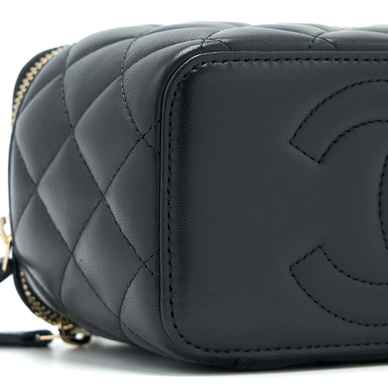 Chanel 22A Top Handle Long Vanity With Chain Lambskin Black LGHW