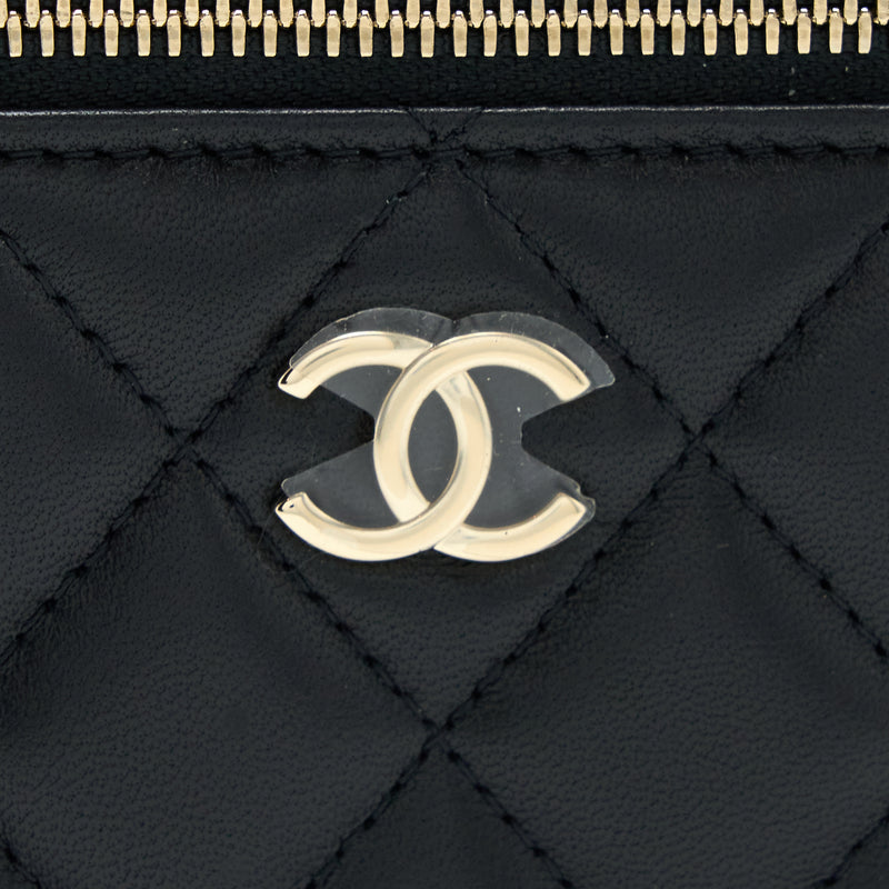 Chanel 22A Top Handle Long Vanity With Chain Lambskin Black LGHW