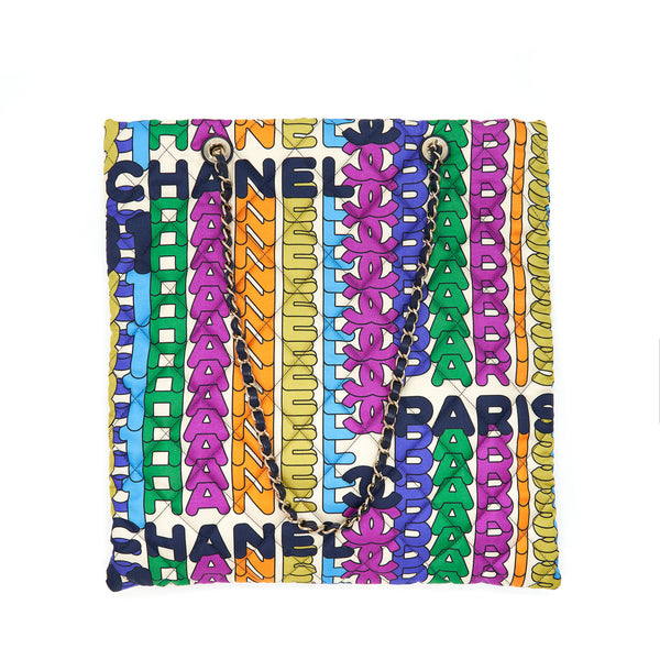 Chanel 21K Printed Barricades Quilted Logo Shopping Tote Bag Multicolour LGHW