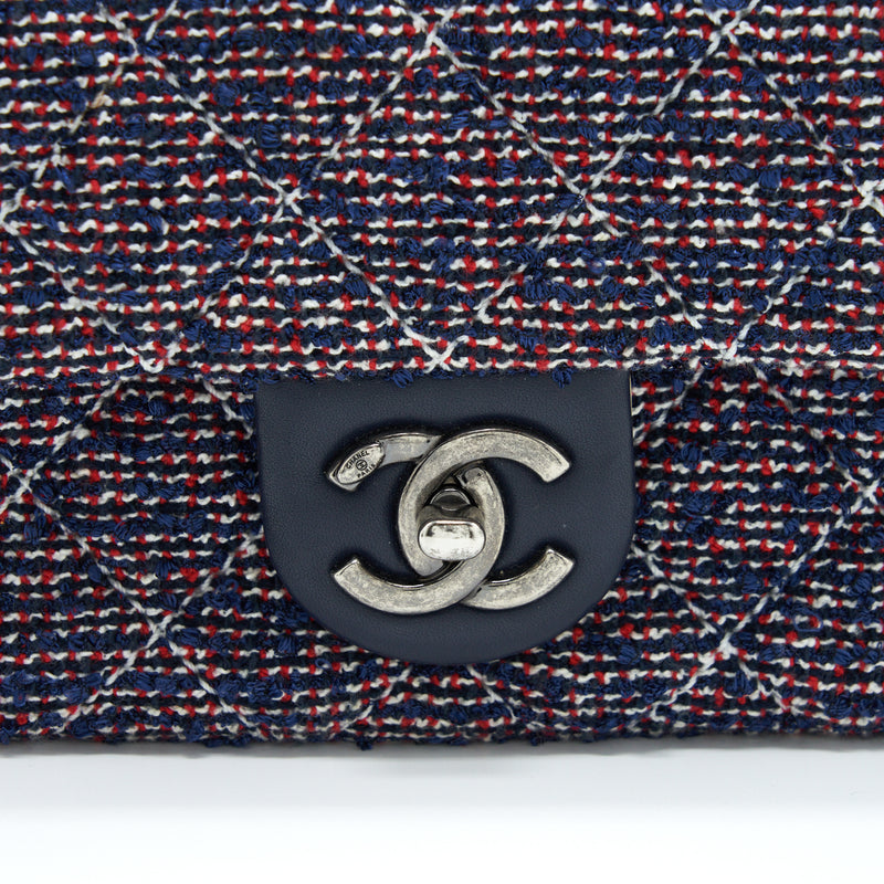 Chanel Seasonal Mini Flap Bag Tweed Blue/ Multicolour Ruthenium Hardware