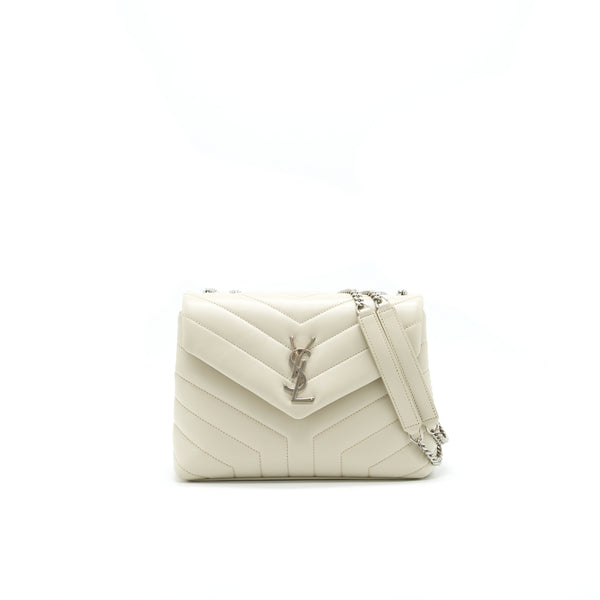 SAINT LAURENT Lou Lou Small Quilted Y Leather Shoulder Bag In White