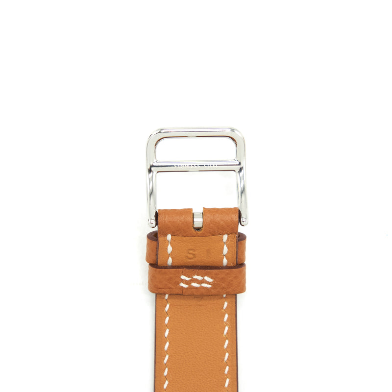 Hermes Heure H Steel Watch  21mm Epsom Gold Strap