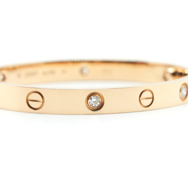 CARTIER SIZE 16 LOVE BRACELET ROSE GOLD 4 DIAMONDS