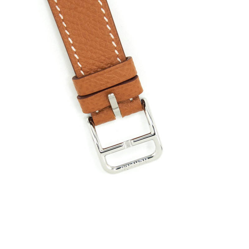 Hermes Heure H Steel Watch  21mm Epsom Gold Strap