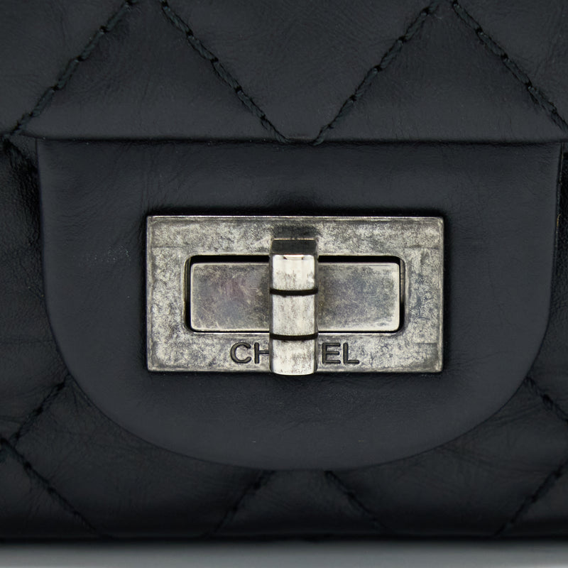 Chanel Small 2.55 255 Double Flap Bag Calfskin Black Ruthenium SHW