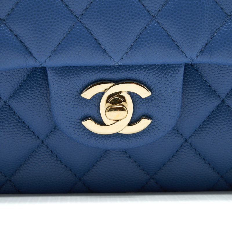 Chanel Small Classic double Flap Caviar Blue LGHW