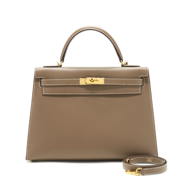 Hermes Kelly 32 Sellier Epsom Etoupe GHW Stamp D