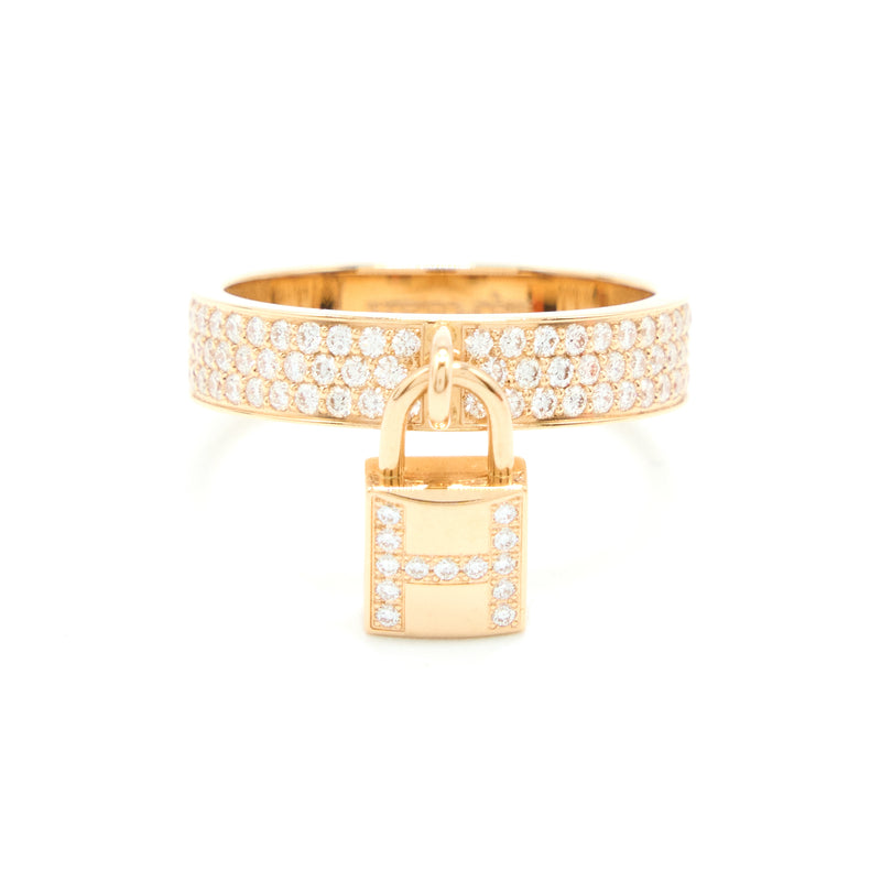 Hermes Size 51 Kelly Clochette Ring, Medium Model Rose Gold With Diamonds