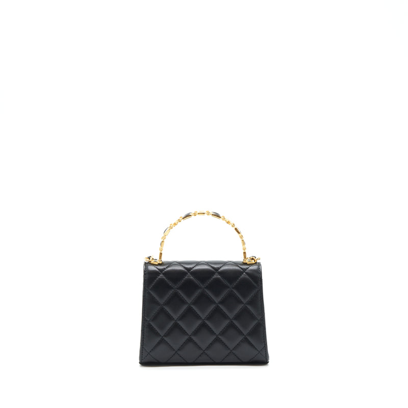 Chanel 22B Flap Bag With Enamel/CC Logo Top Handle Lambskin Black Brushed GHW