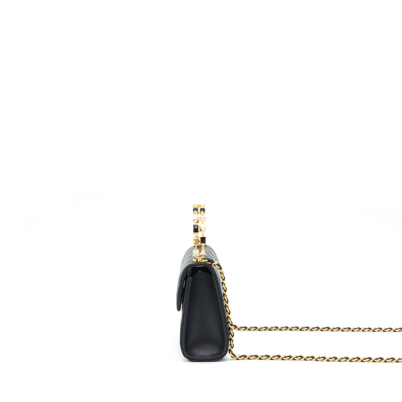Chanel 22B Flap Bag With Enamel/CC Logo Top Handle Lambskin Black Brushed GHW