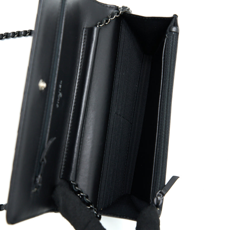 Chanel Chevron Wallet On Chain Black with Black Hardware