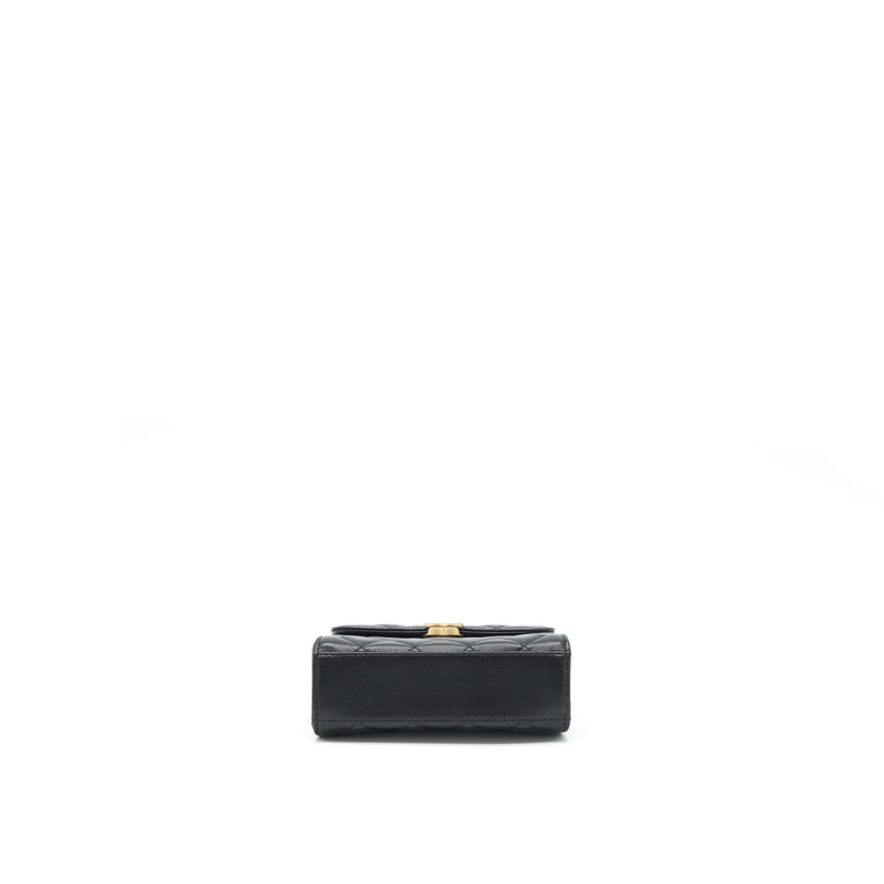 Chanel 22B Flap Bag With Enamel/CC Logo Top Handle Lambskin Black Brushed GHW